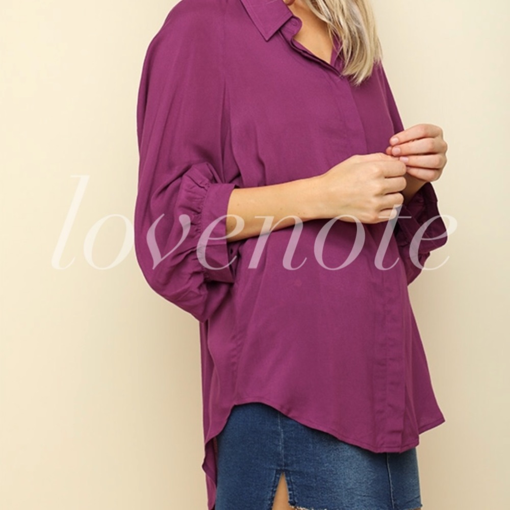 LAST! 3/4 Sleeve Button Front Gathered Ruffle Back - Picture 5 of 5